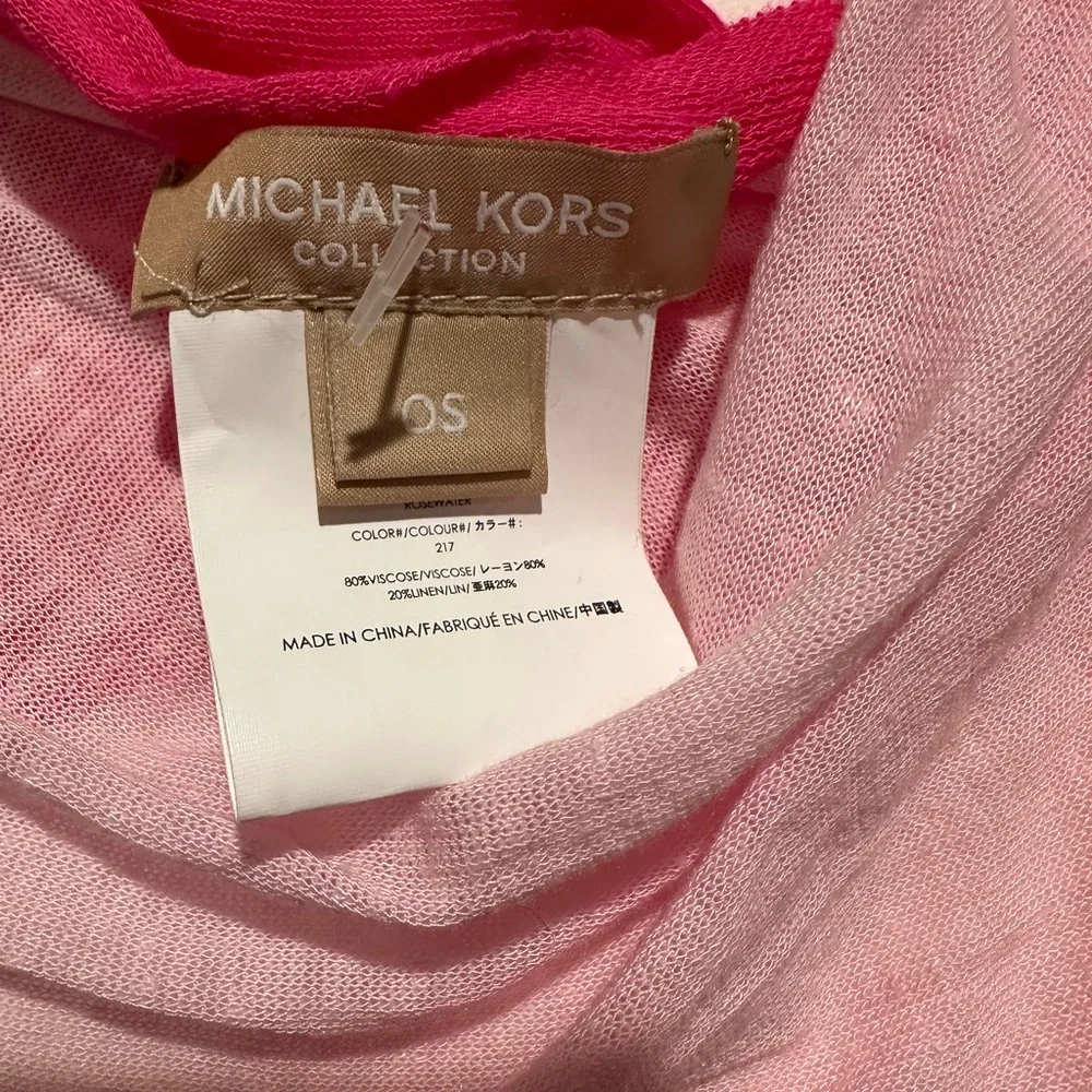 MICHAEL KORS COLLECTION PINK WHITE OMBRE VISCOSE LINEN ROSEWATER SCARF WRAP